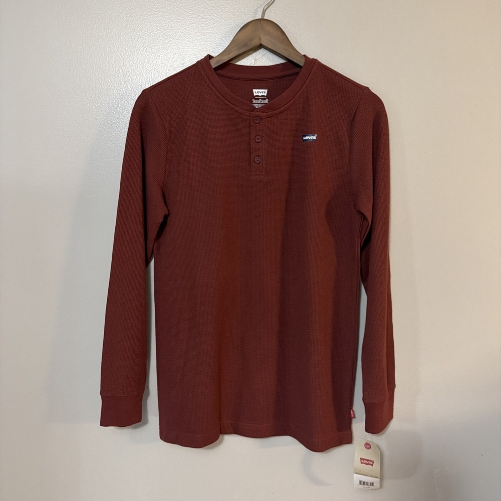 NWT Levi's Waffle Knit Henley Boys XL Rust